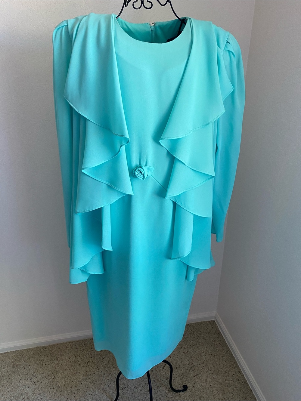 Aqua Vintage Cape Ruffle-Front Dress